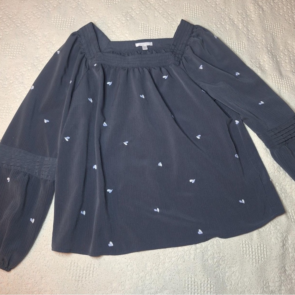 Navy Hearts Peasant Blouse
